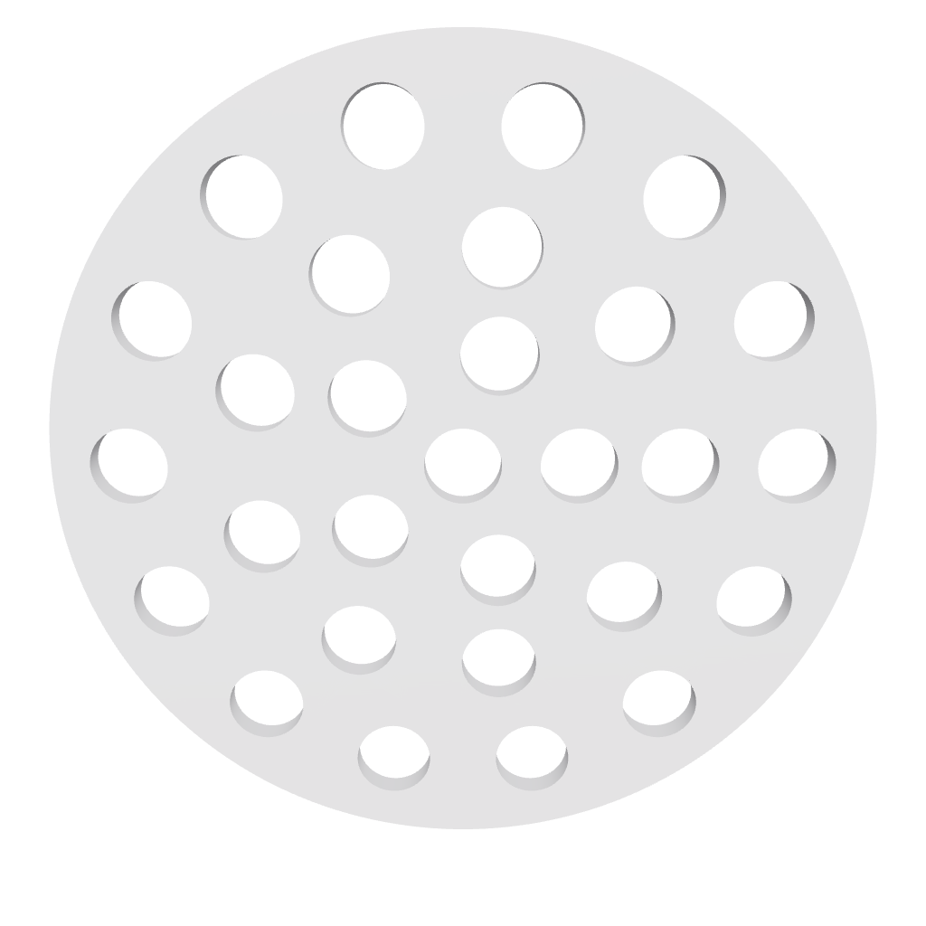 Whirlpool-Filterscheibe Ø 63 mm aus PETG in Grau – 3D-Ansicht der Lochscheibe für Filterkartuschen der 135er-Baureihe
