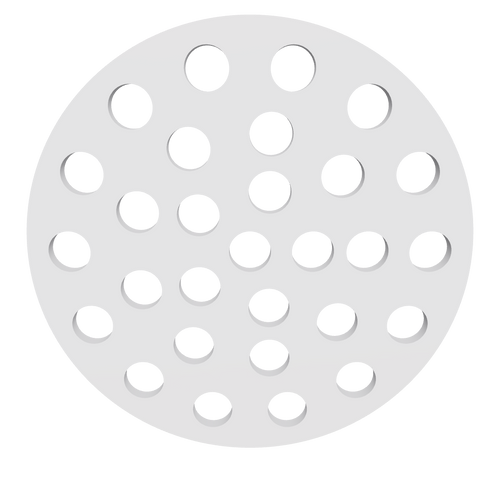 Whirlpool-Filterscheibe Ø 63 mm aus PETG in Grau – 3D-Ansicht der Lochscheibe für Filterkartuschen der 135er-Baureihe