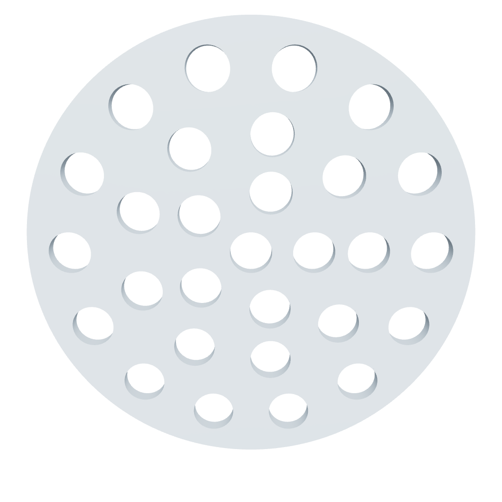Whirlpool-Filterscheibe Ø 63 mm aus PETG in Misty Blue – 3D-Ansicht der Lochscheibe für Filterkartuschen der 135er-Baureihe