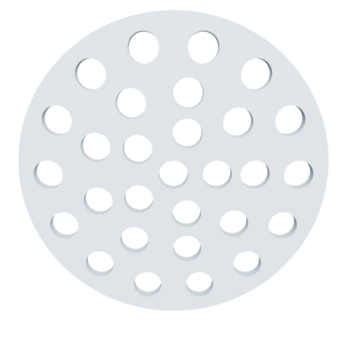 Whirlpool-Filterscheibe Ø 63 mm aus PETG in Misty Blue – 3D-Ansicht der Lochscheibe für Filterkartuschen der 135er-Baureihe