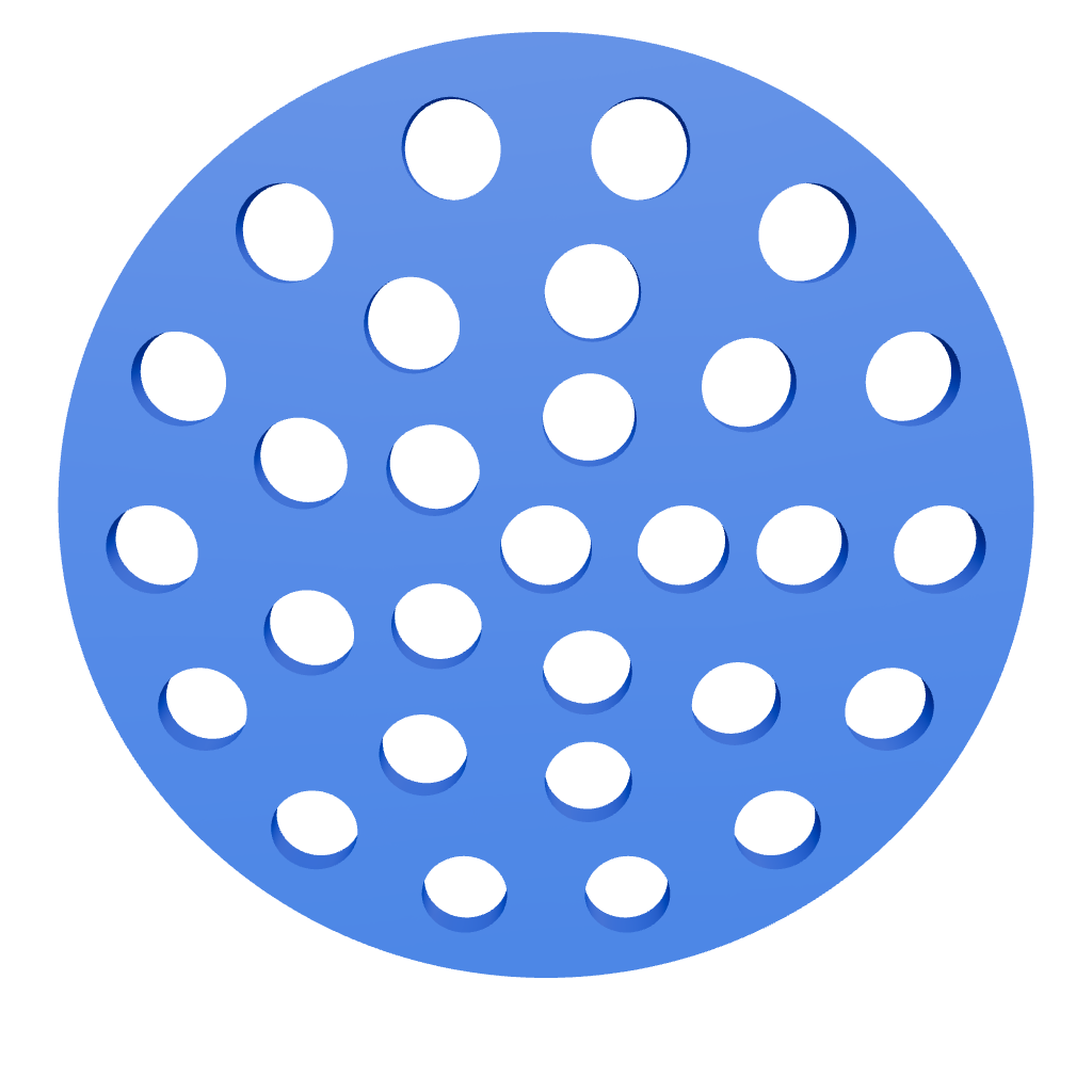 Whirlpool-Filterscheibe Ø 63 mm aus PETG in Blau – 3D-Ansicht der Lochscheibe für Filterkartuschen der 135er-Baureihe